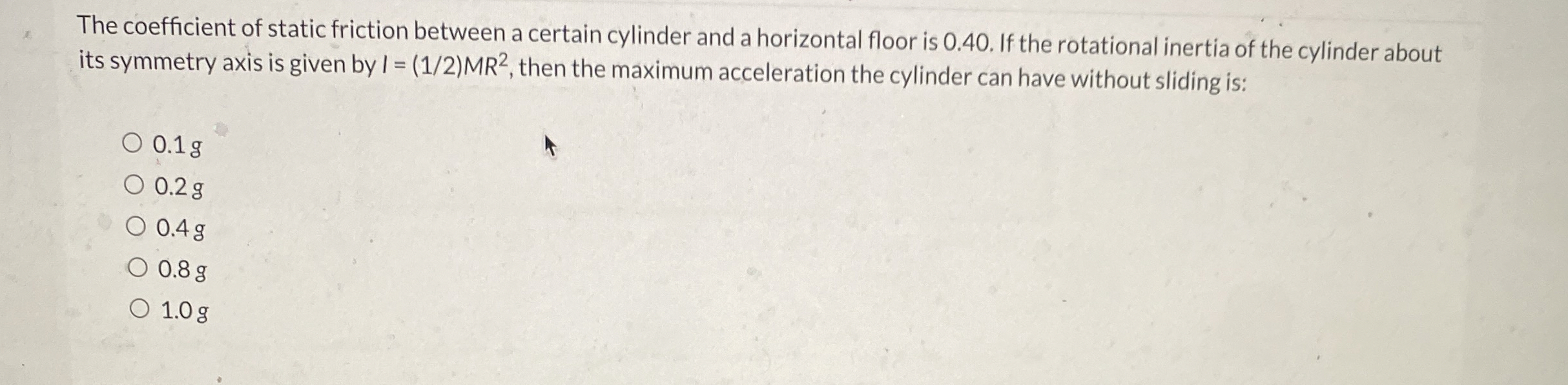 The coefficient of static friction between a