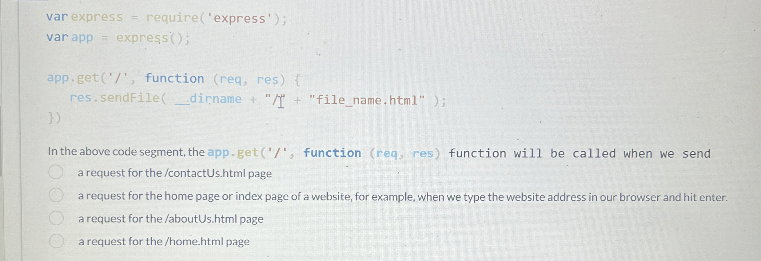 var express = require ( ' express ' ) ; var app =