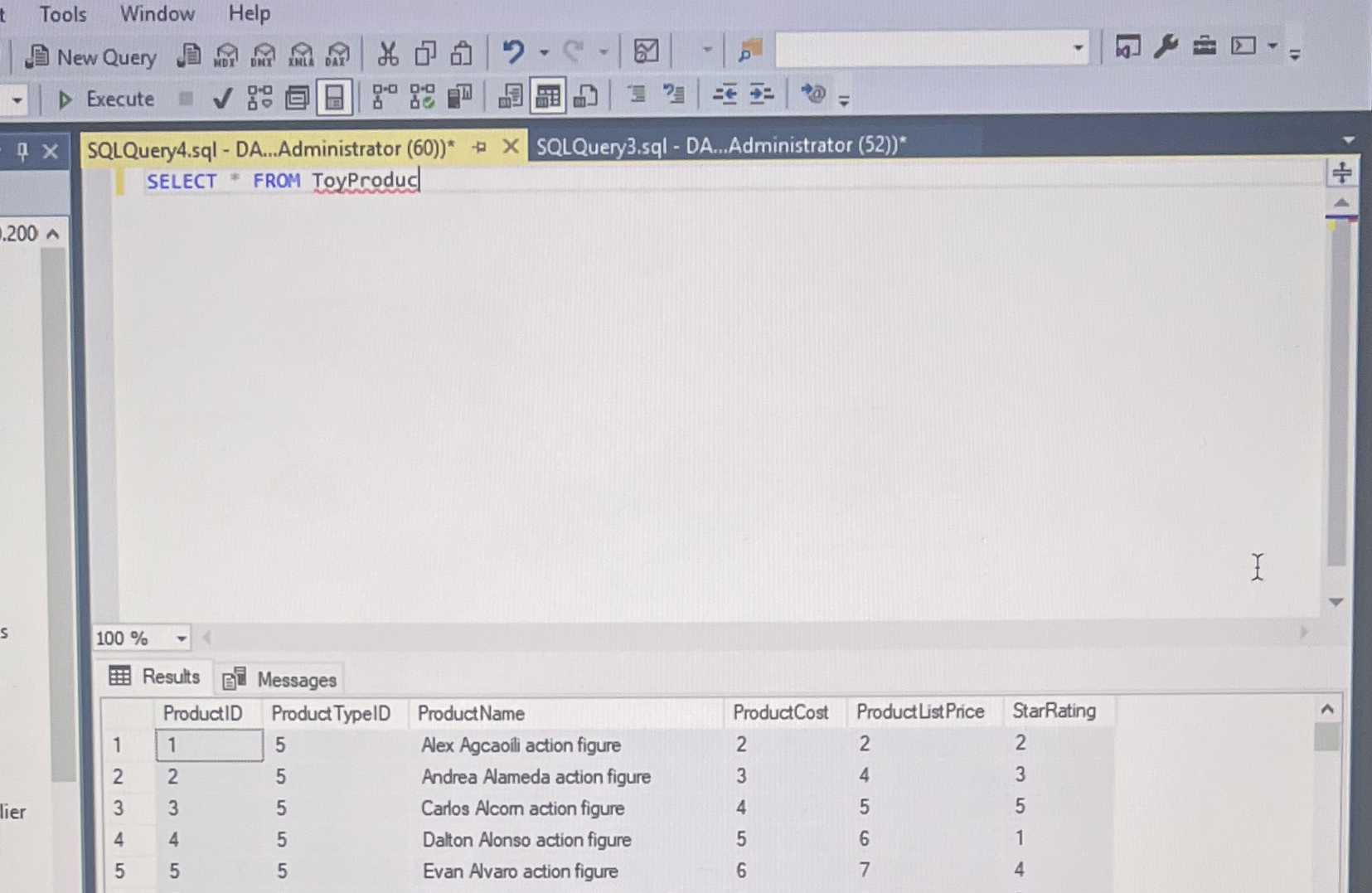 Tools Window Help New Query . xith In a por [ ) I