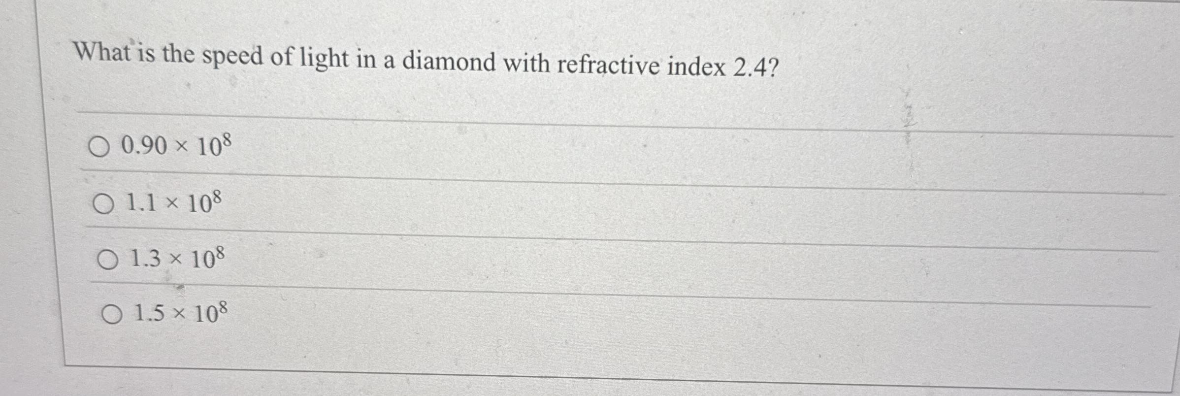 What is the speed of light in a diamond with