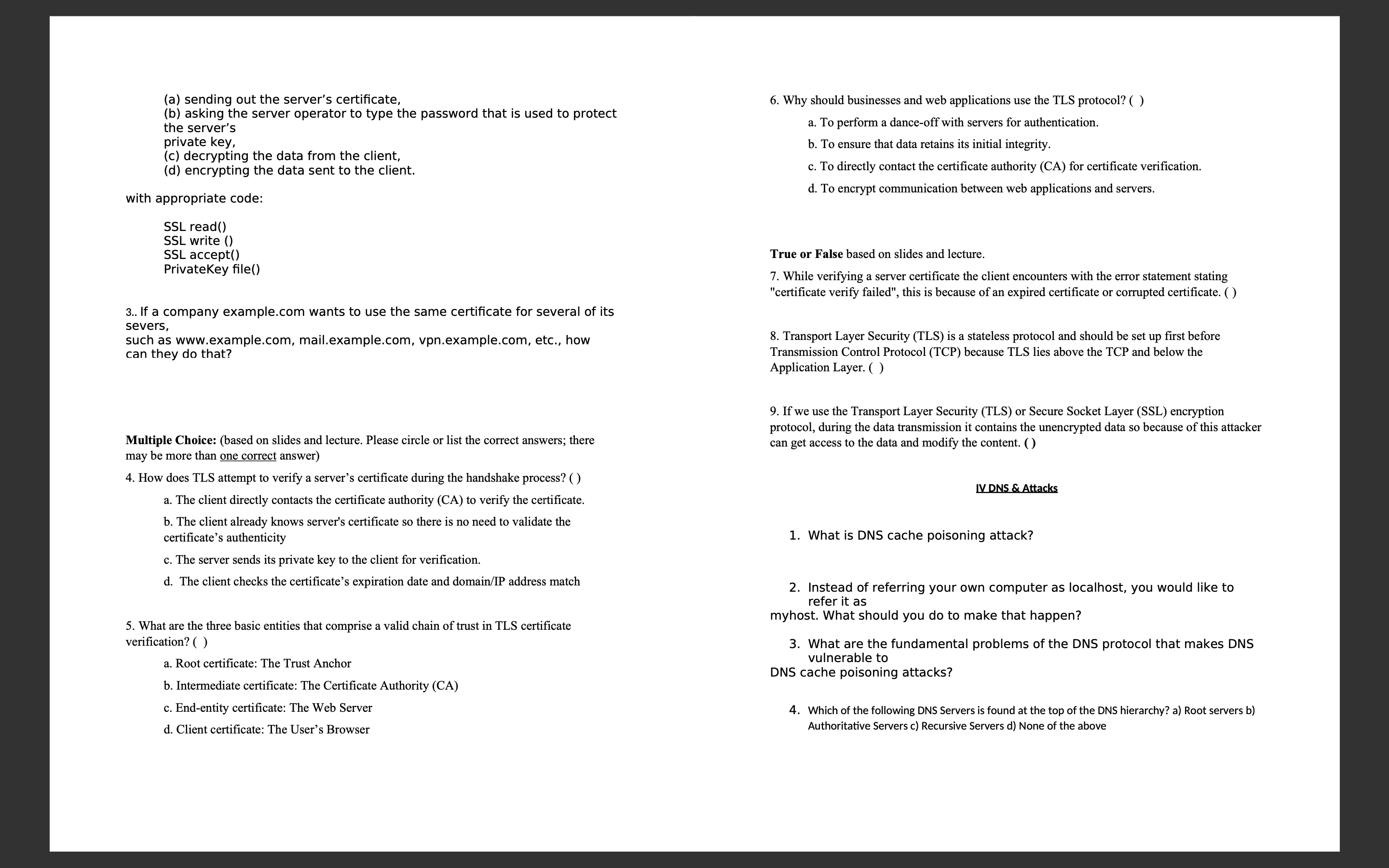 ( a ) sending out the server's certificate, ( b )