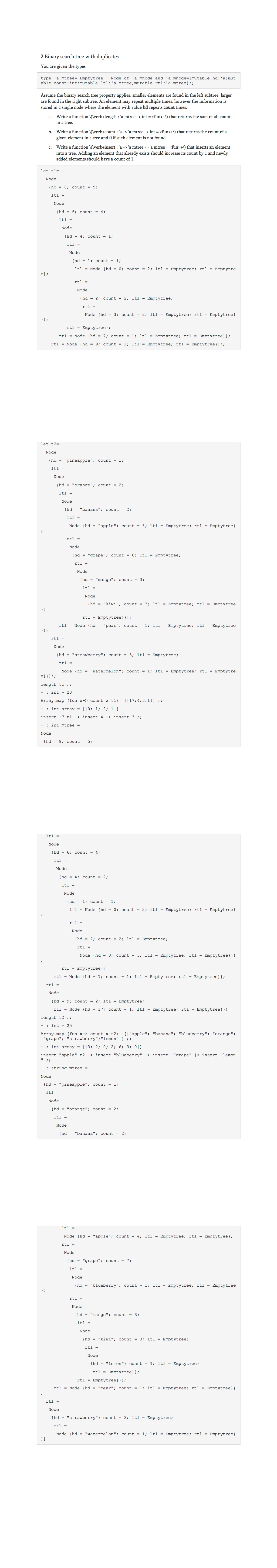 in ocaml write 2 Binary search tree with