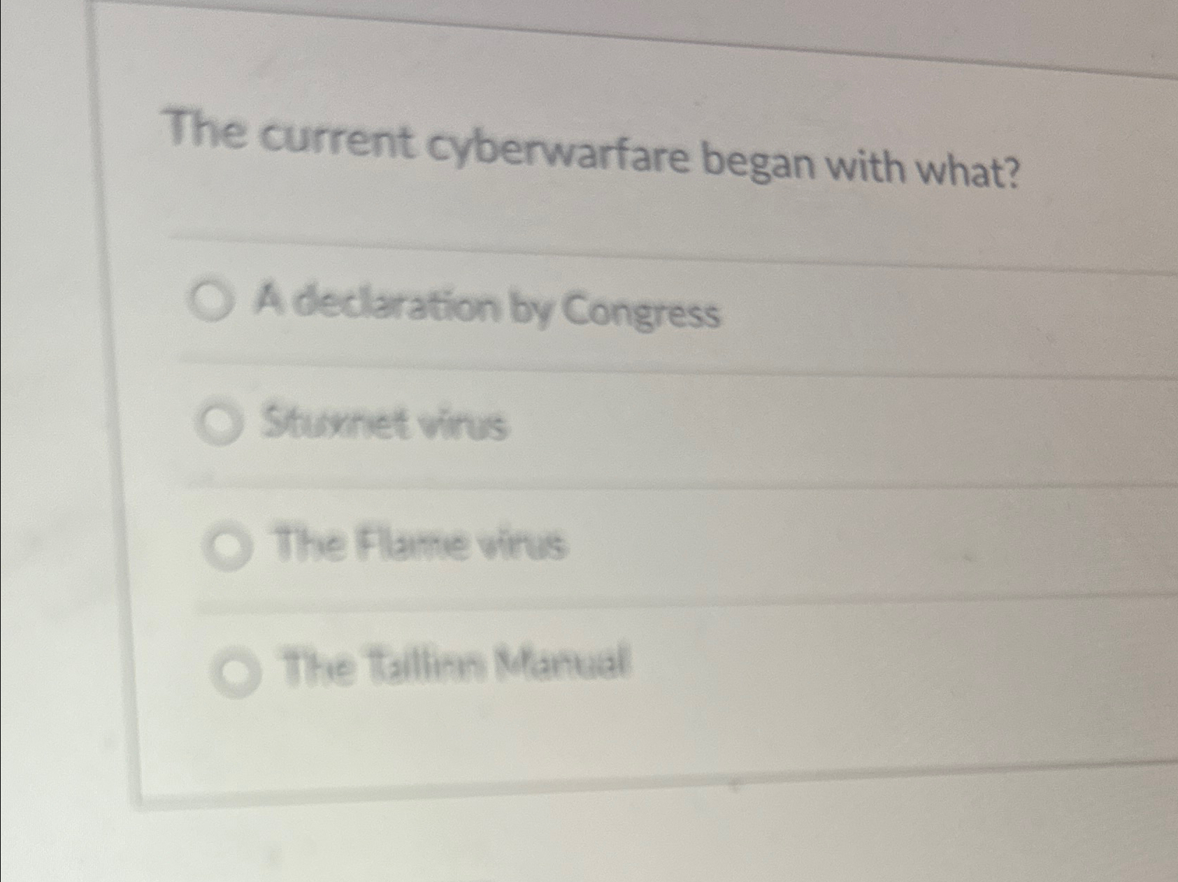 The current cyberwarfare began with what? q , A
