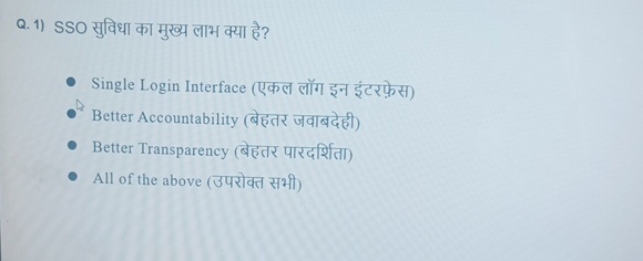 Q . 1 ) SSO ? Single Login Interface ( ) Better