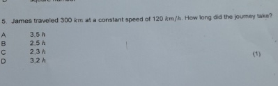 James traveled 3 0 0 km at a constant speed of 1