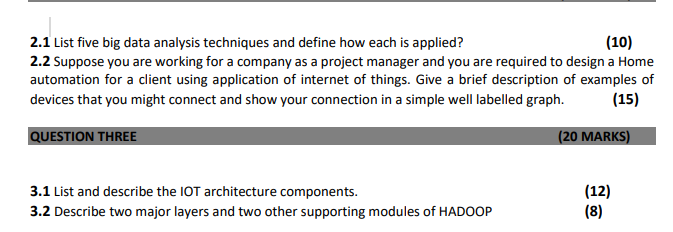 2 . 1 List five big data analysis techniques and