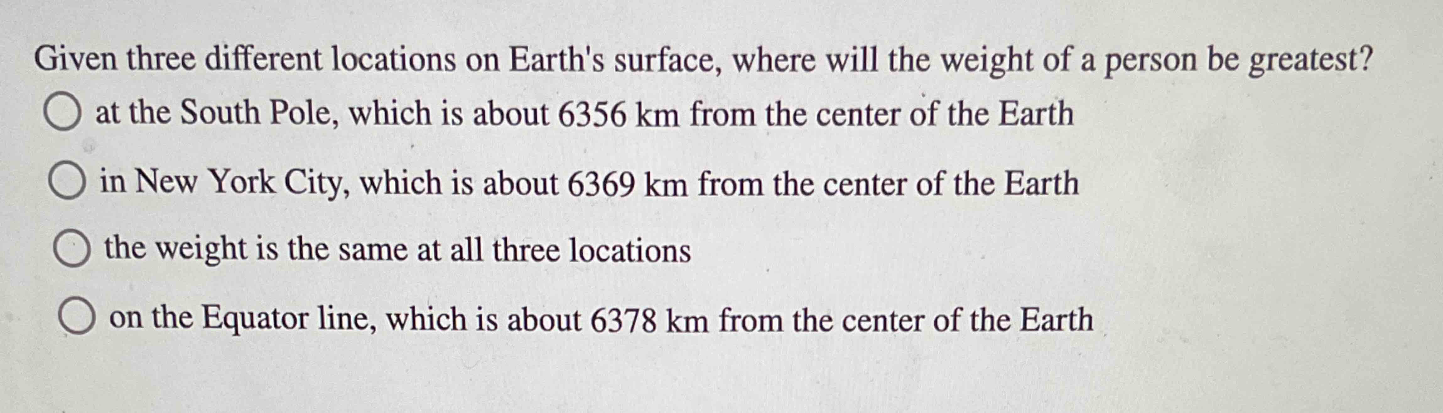 Given three different locations on Earth's