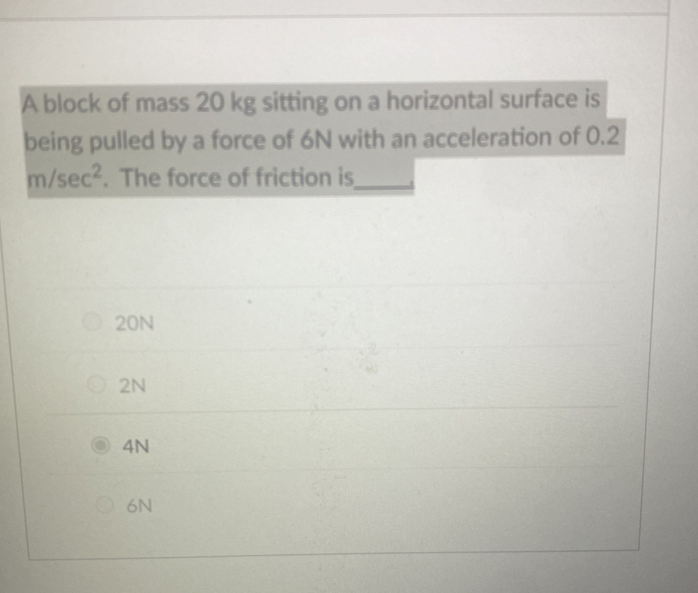 A block of mass 2 0 kg sitting on a horizontal
