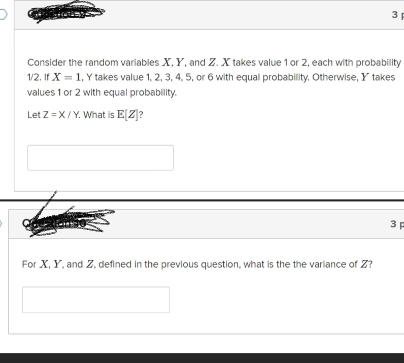 For x , Y , and Z , defined in the previous