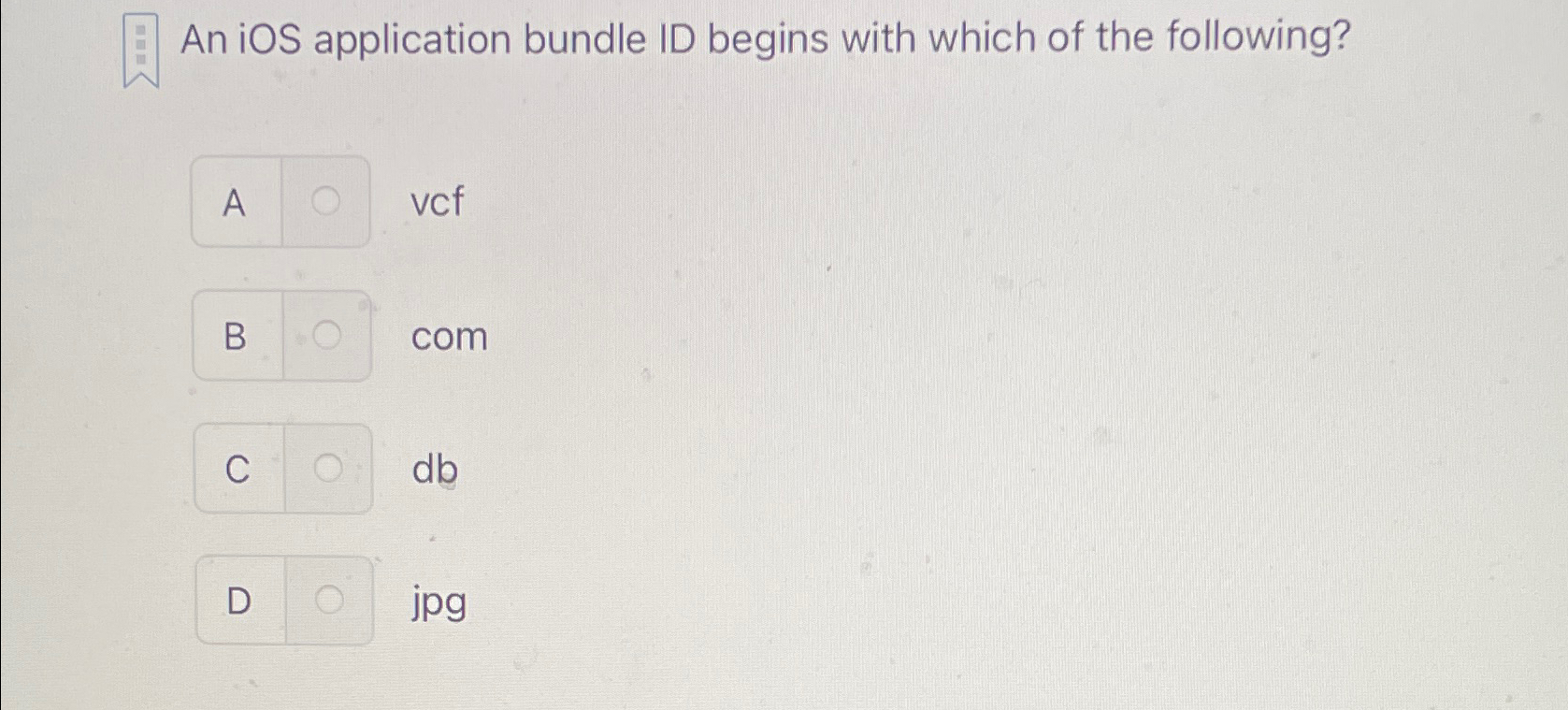 An iOS application bundle ID begins with which of