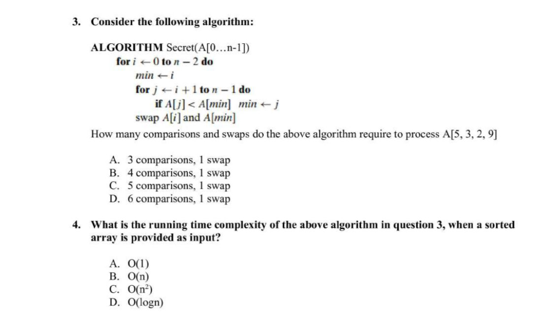 Consider the following algorithm: A [ 5 , 3 , 2 ,