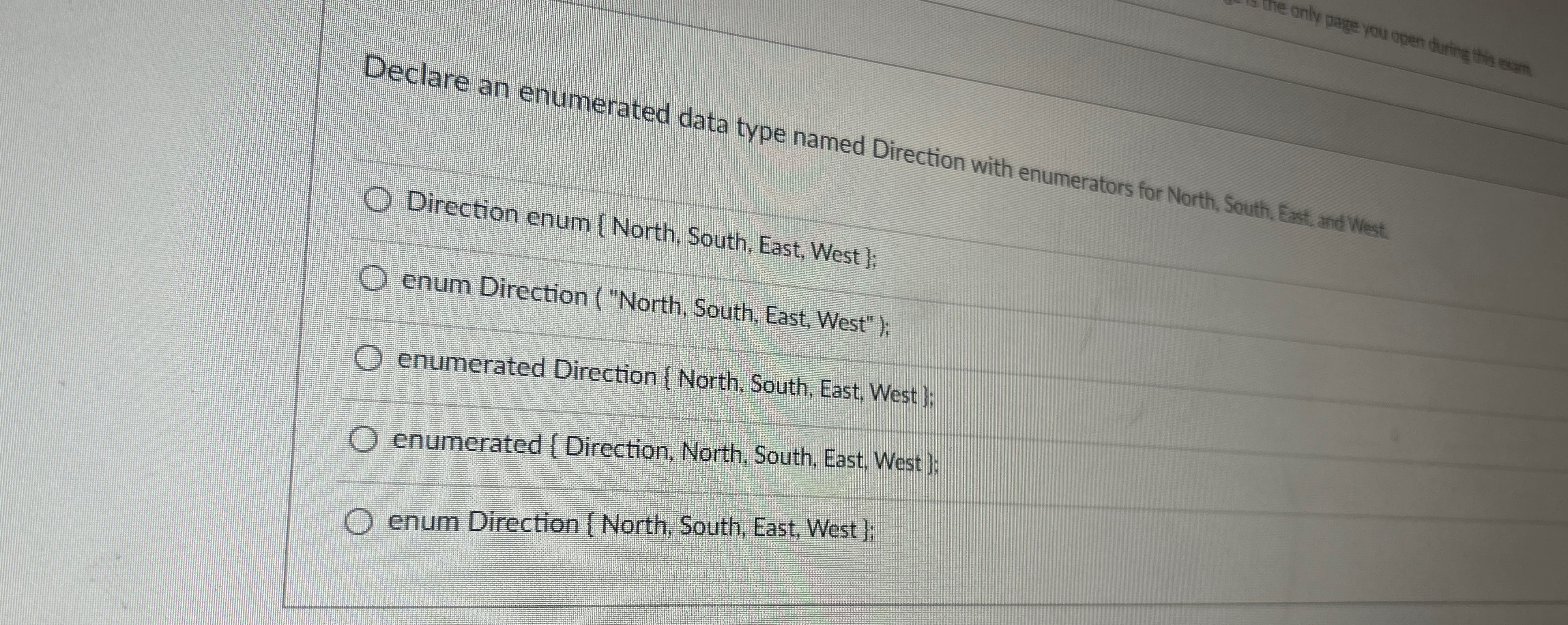 Declare an enumerated data type named Direction