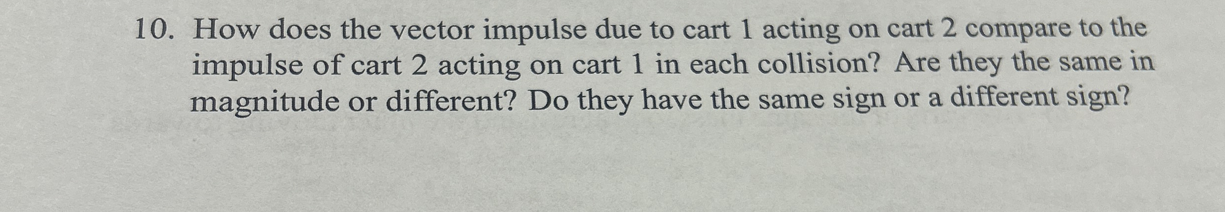 How does the vector impulse due to cart 1 acting