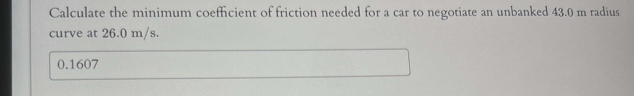 Calculate the minimum coefficient of friction