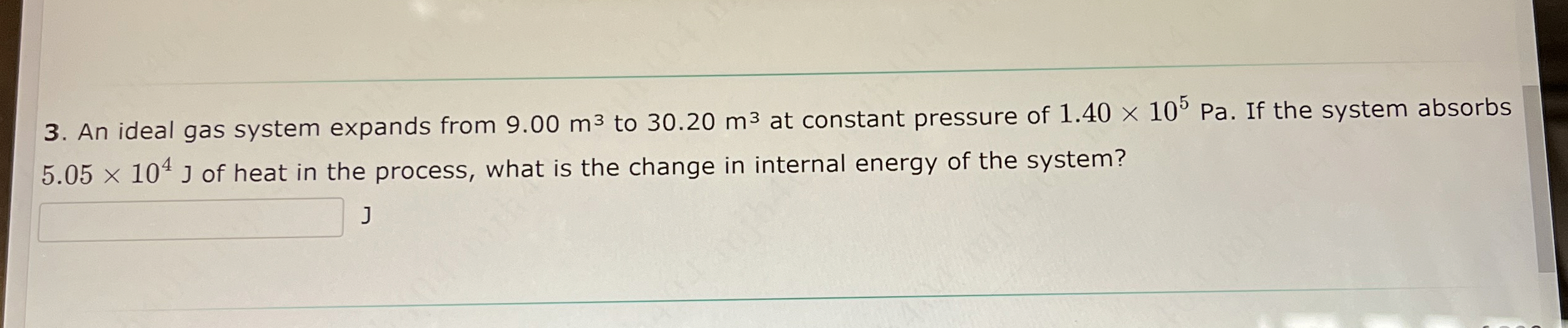 An ideal gas system expands from 9 . 0 0 m 3 to 3