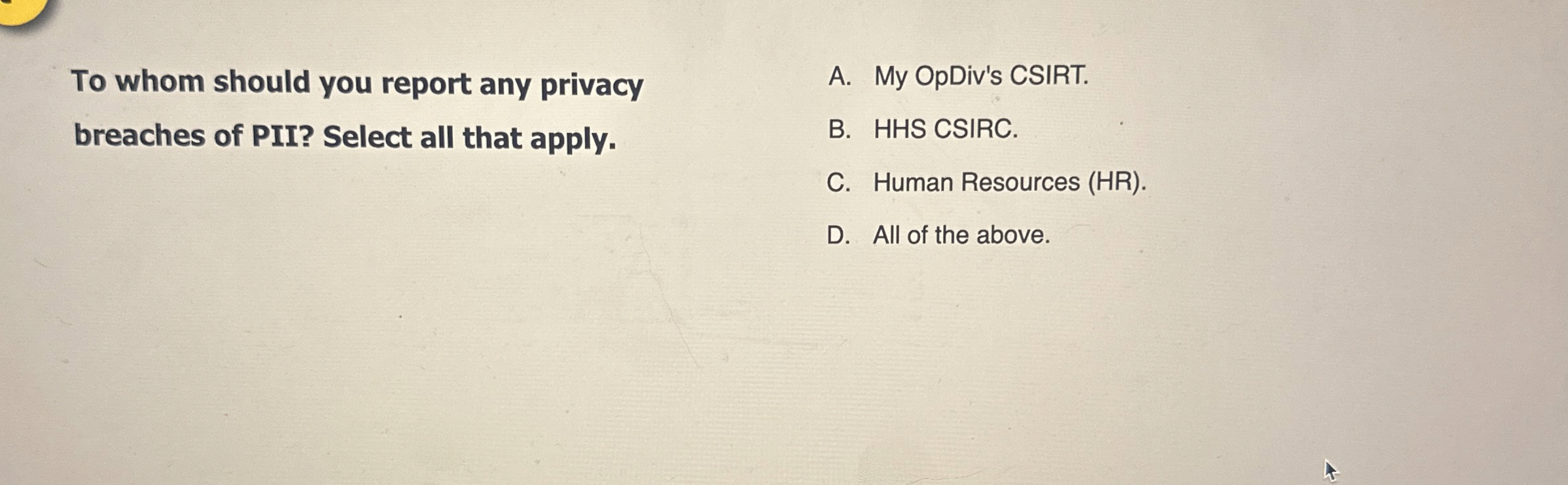 To whom should you report any privacy breaches of