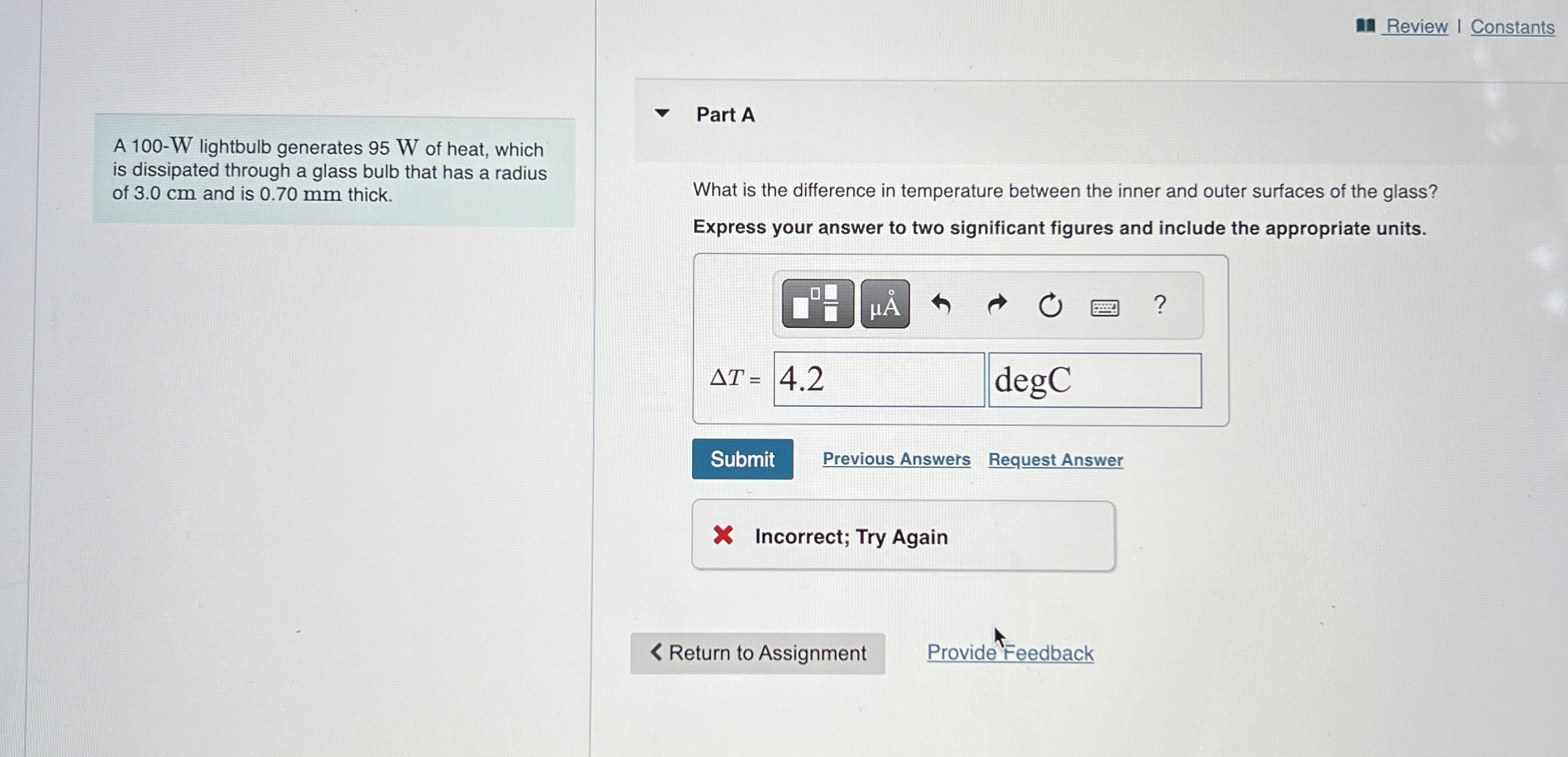 Review I Constants A 1 0 0 - W lightbulb