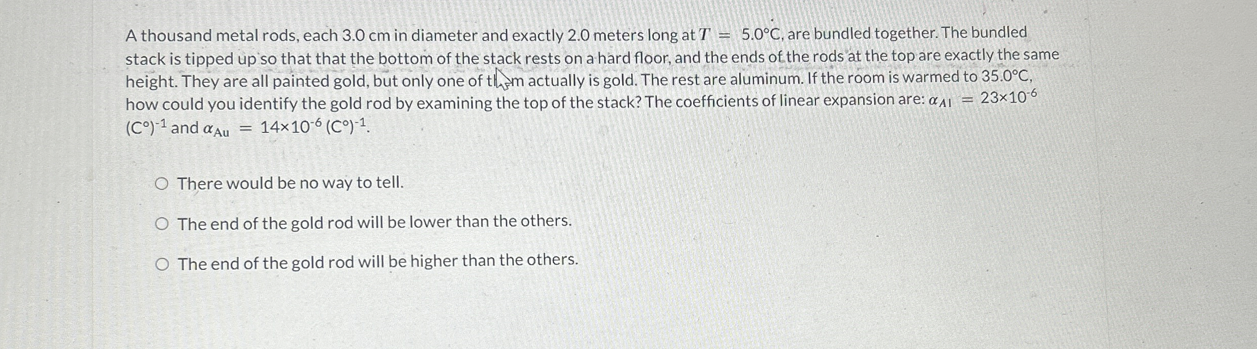 A thousand metal rods, each 3 . 0 cm in diameter