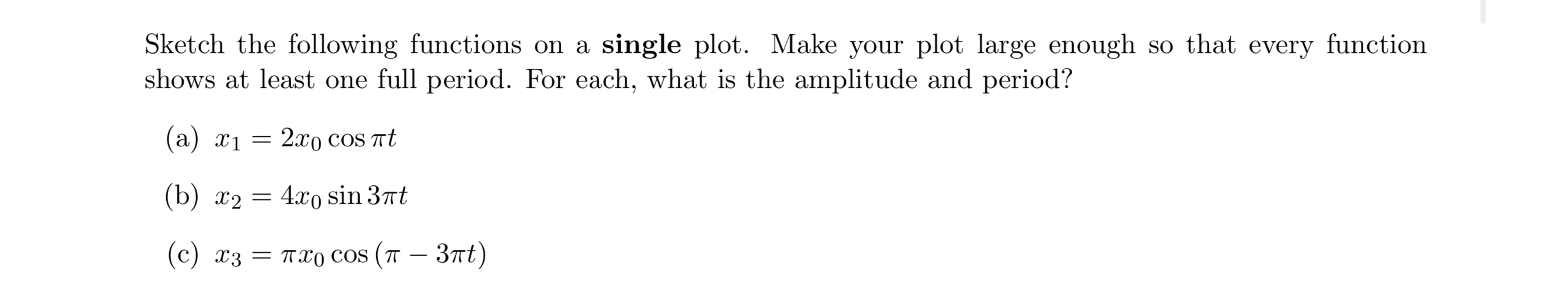 Sketch the following functions on a single plot.