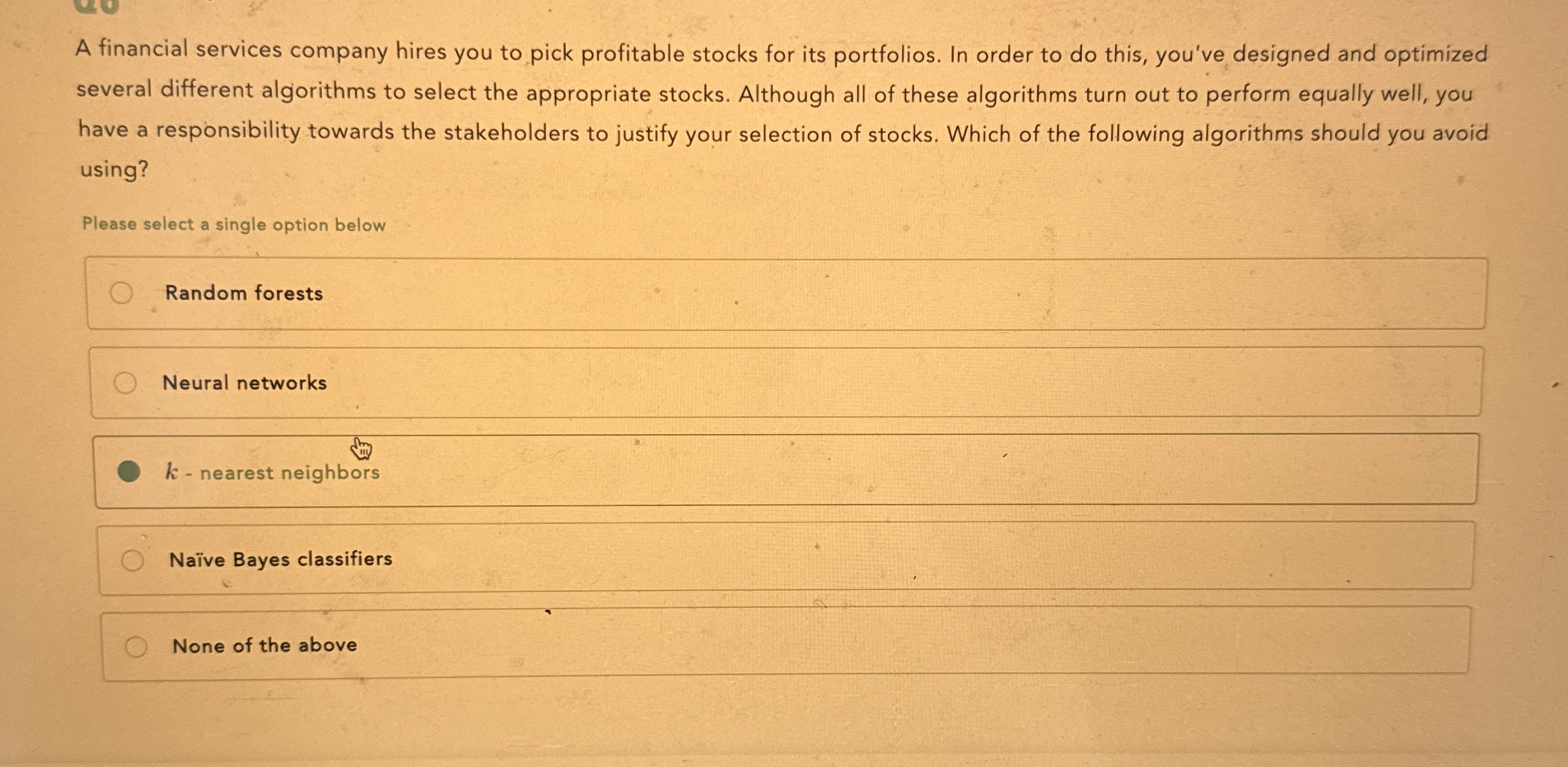 A financial services company hires you to pick