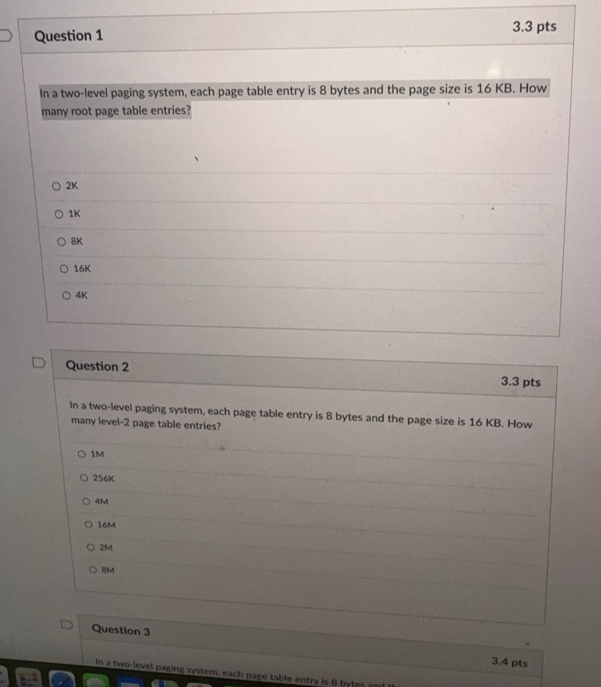 Question 1 In a two - level paging system, each