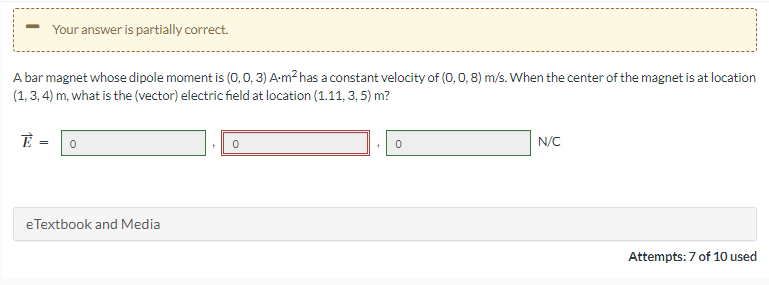A bar magnet whose dipole moment is ( 0 , 0 , 3 )