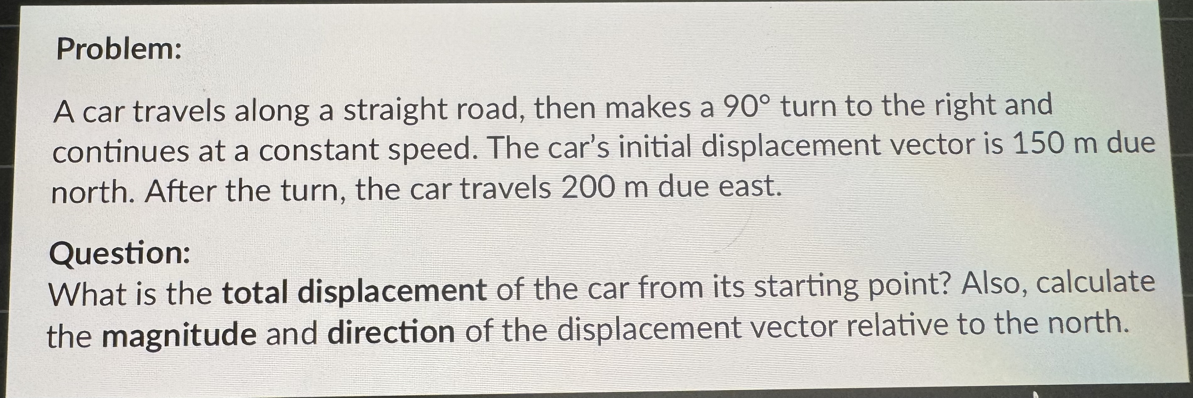 Problem: A car travels along a straight road,