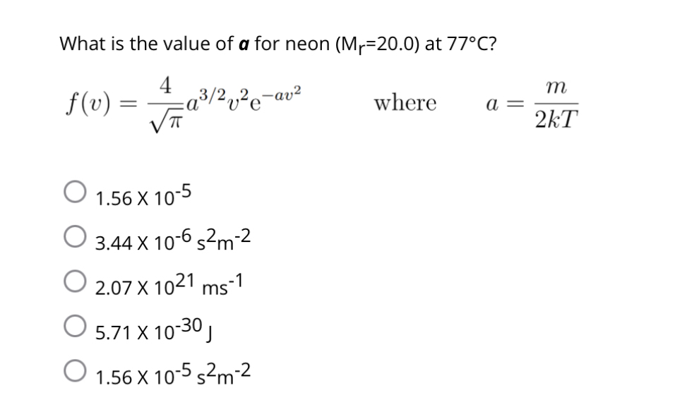 What is the value of a for neon