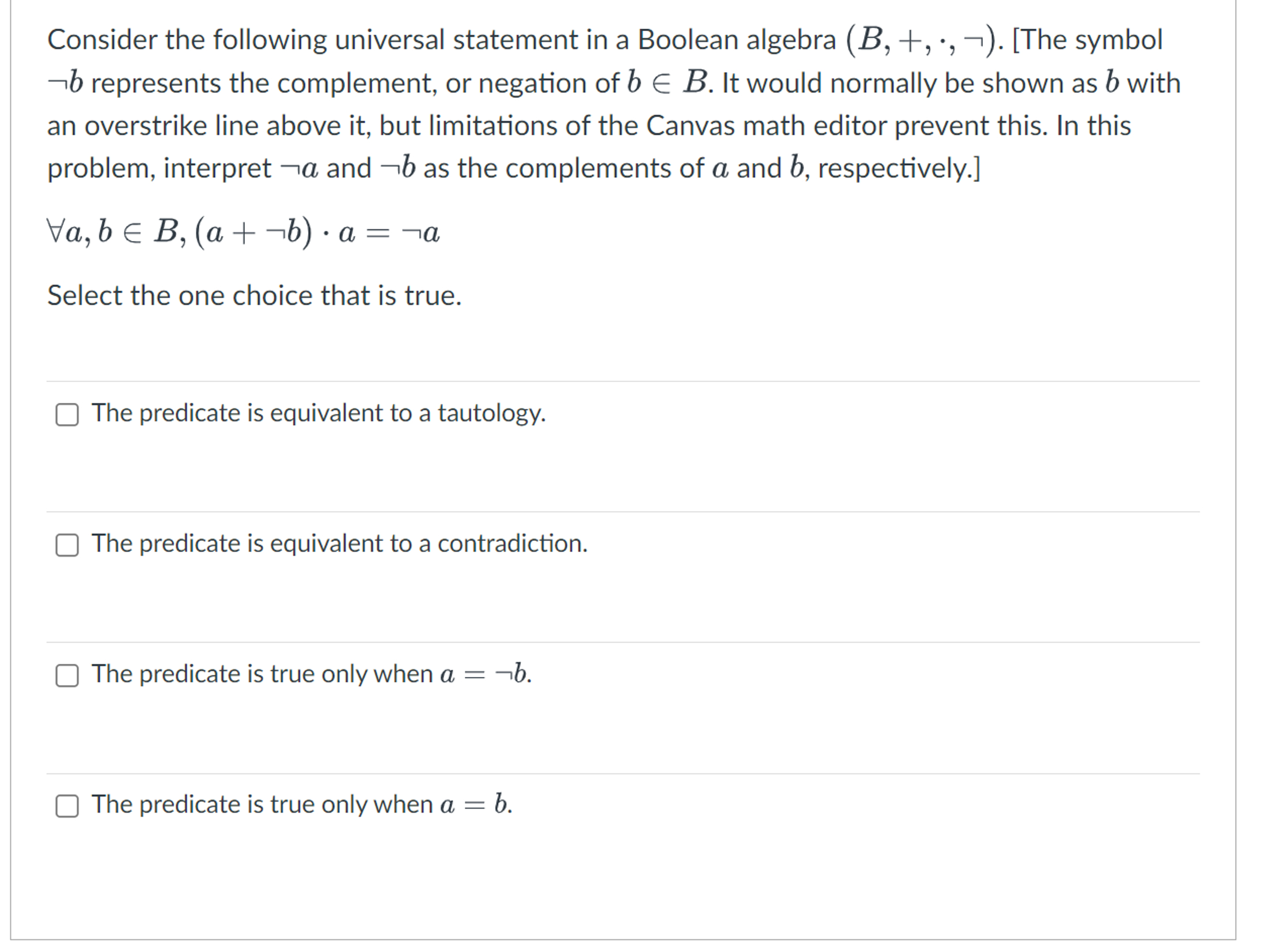 Consider the following universal statement in a