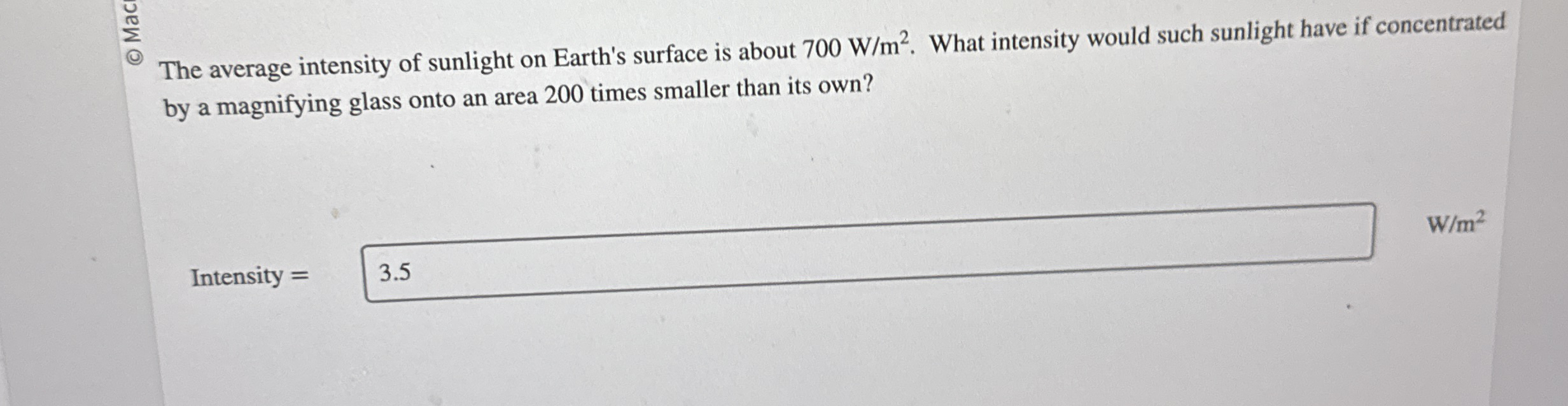 The average intensity of sunlight on Earth's