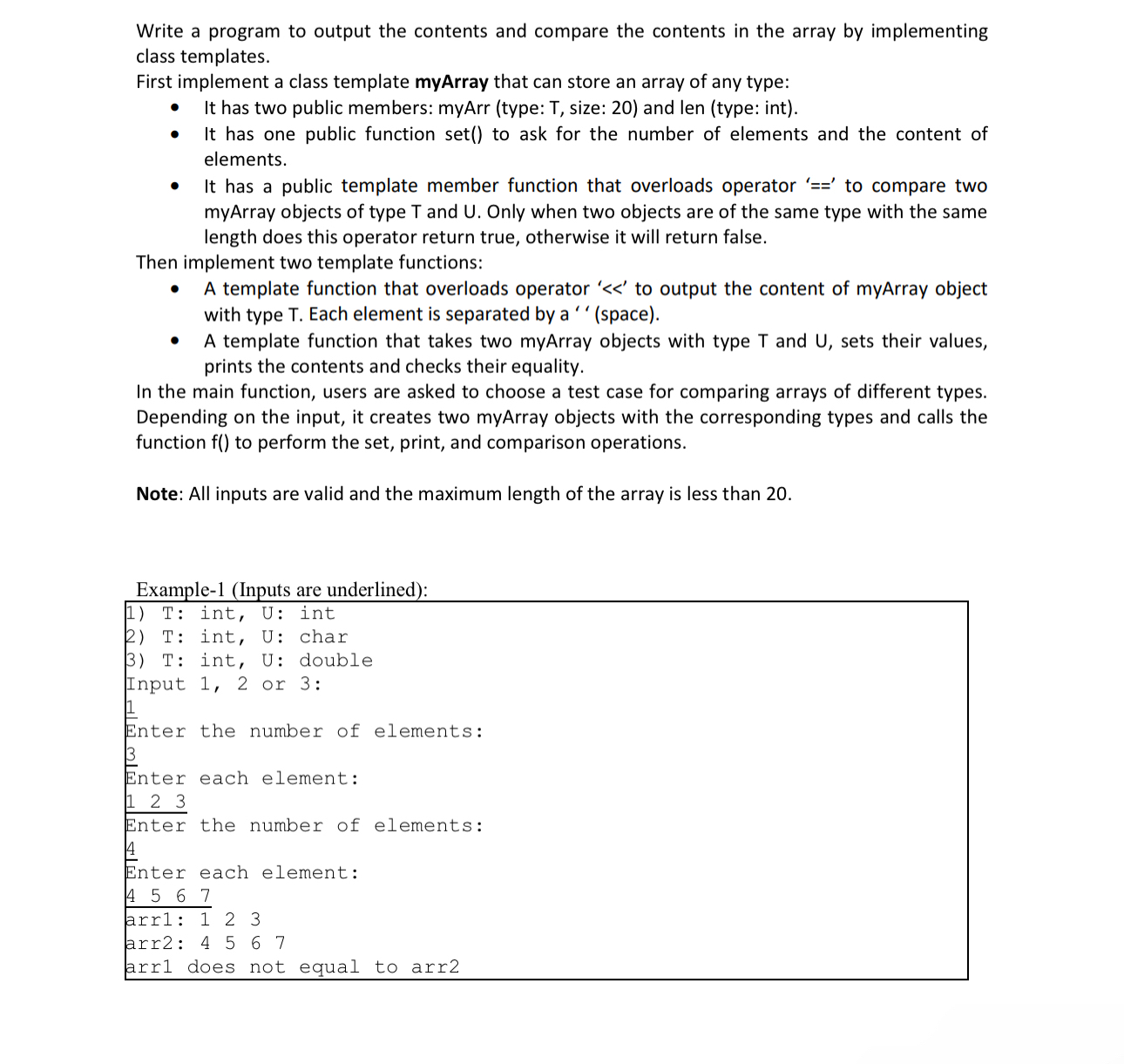 Write a Cpp program to output the contents and