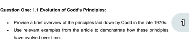 Question One: 1 . 1 Evolution of Codd's