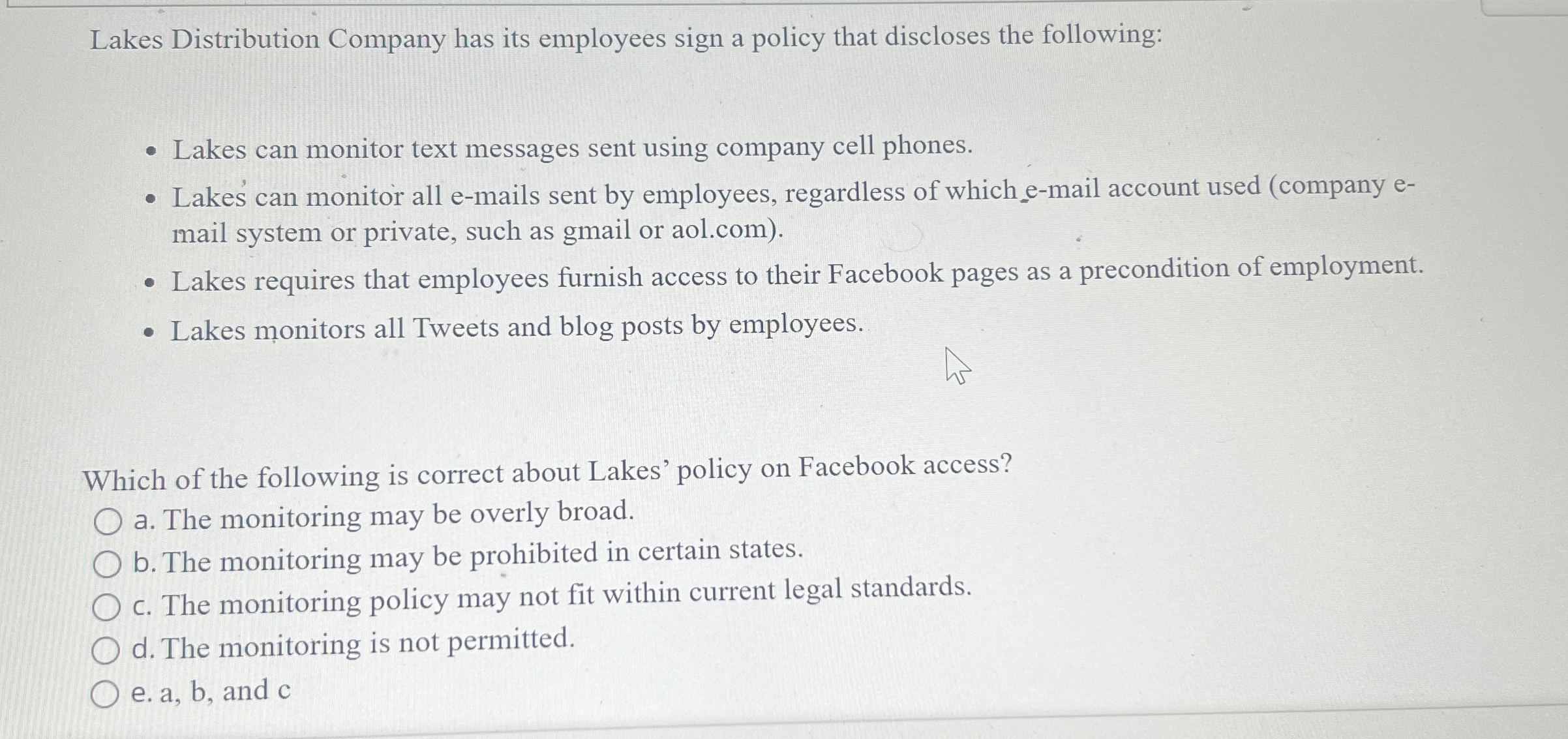 Lakes Distribution Company has its employees sign