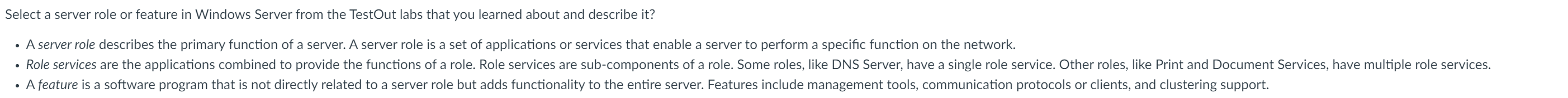 Select a server role or feature in Windows Server