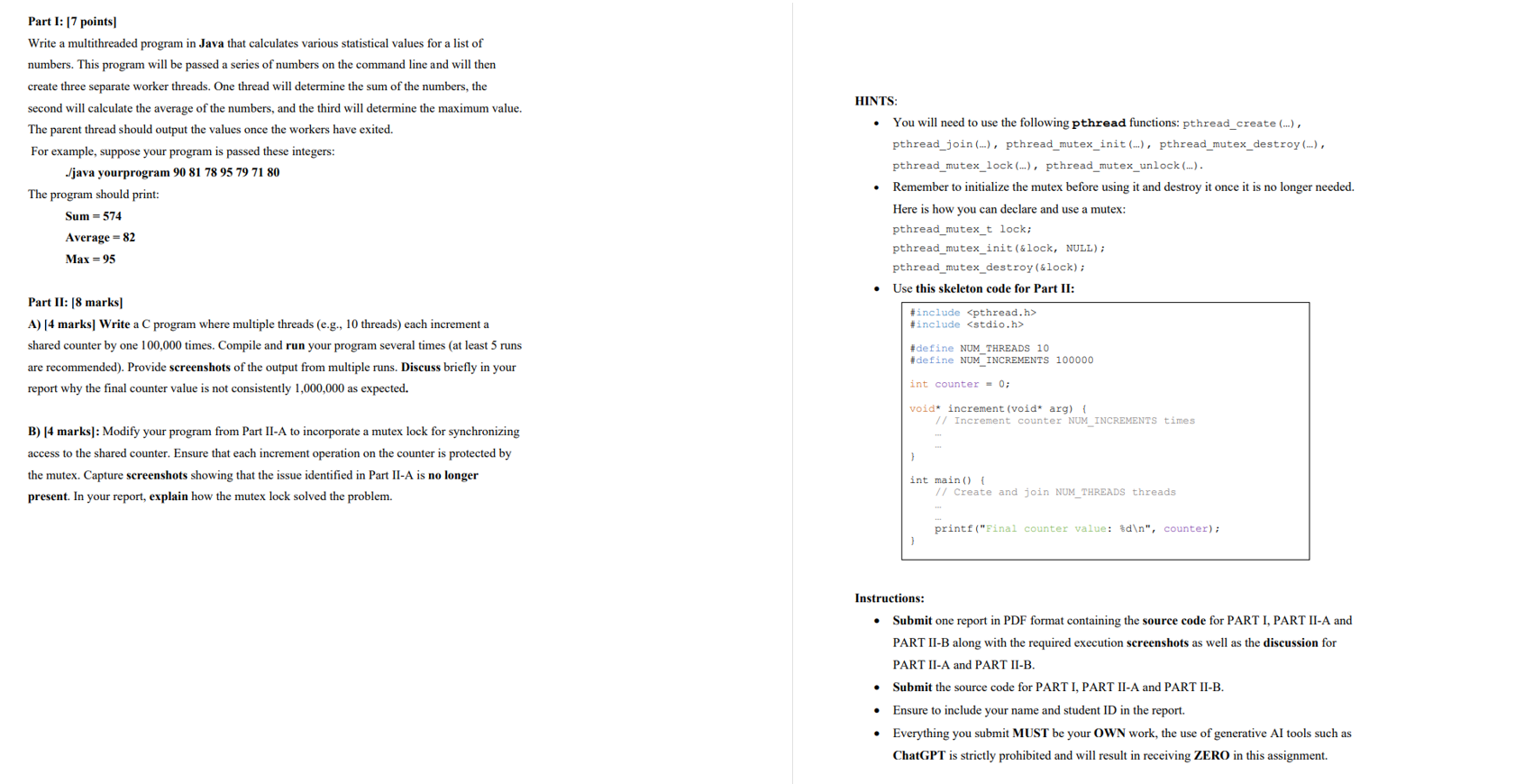 Instructions: Submit the source code for PART I,