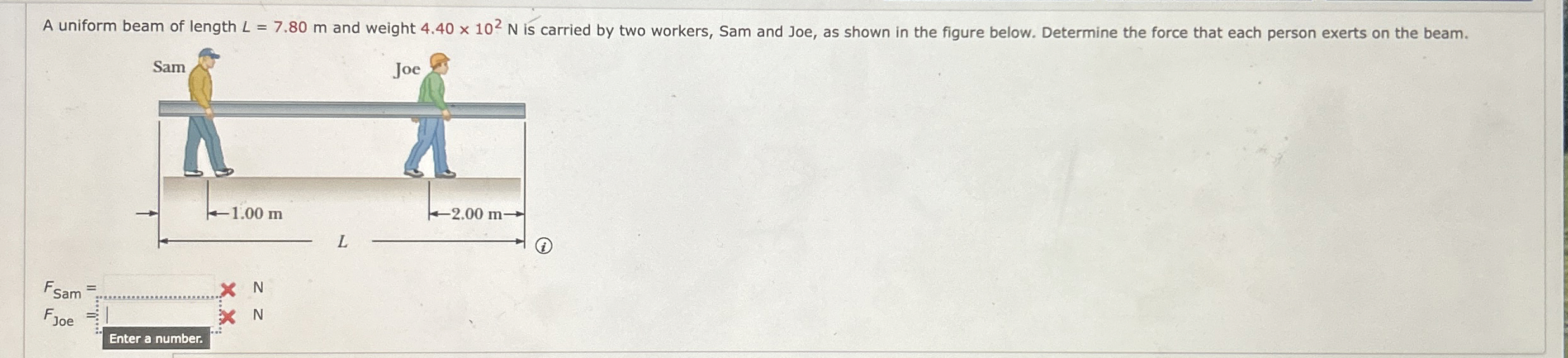 A uniform beam of length L = 7 . 8 0 m and weight