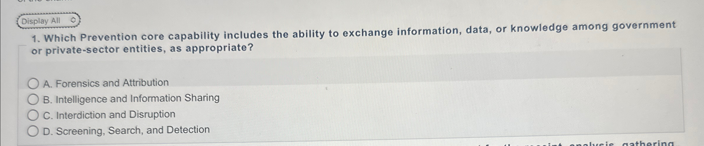 Display All Which Prevention core capability