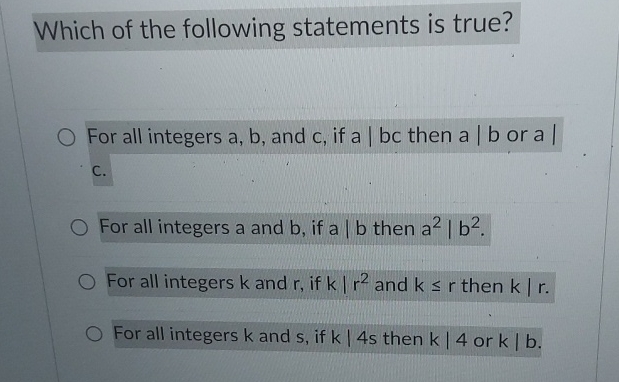 Which of the following statements is true? For