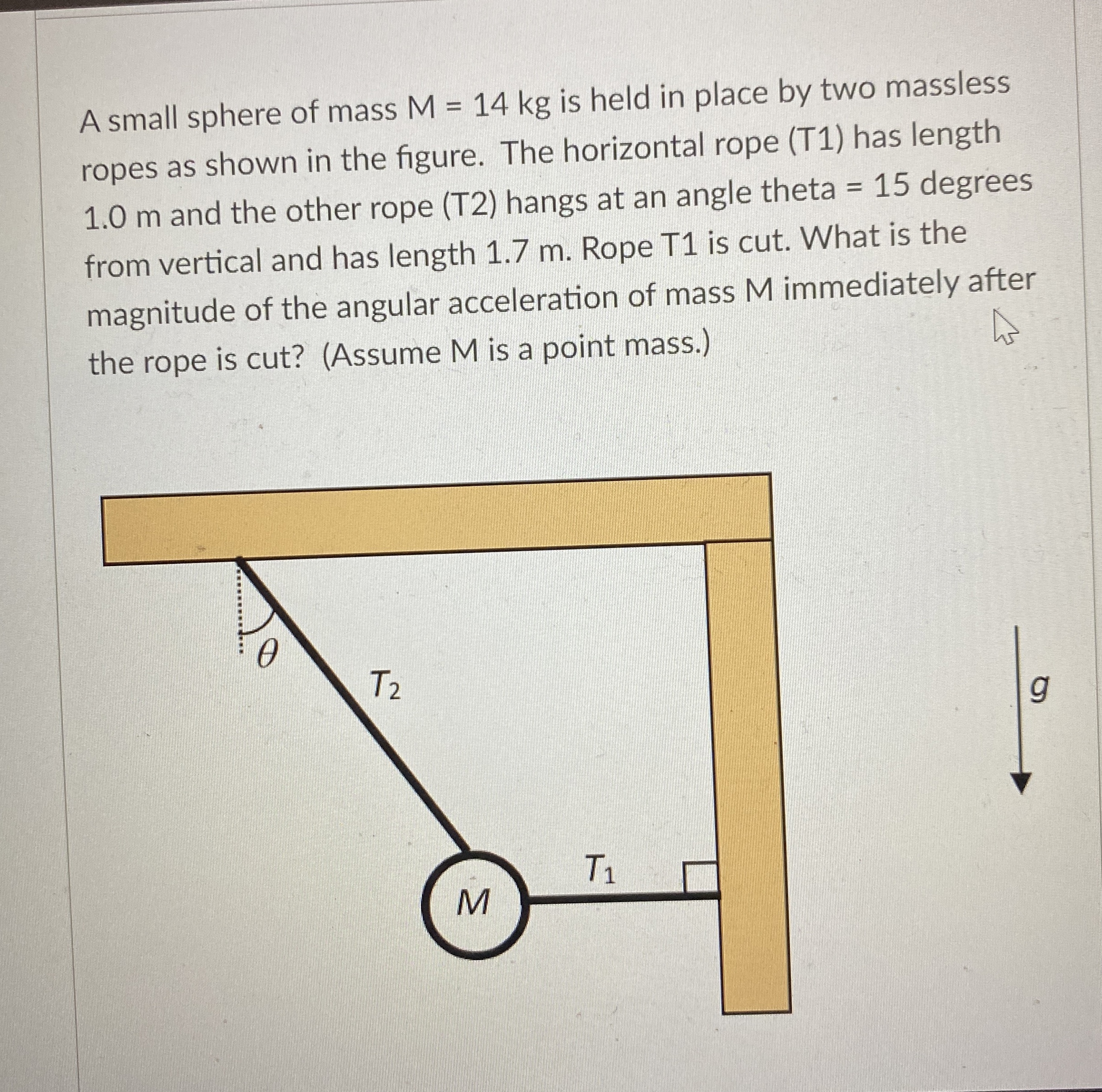 A small sphere of mass M = 1 4 k g is held in