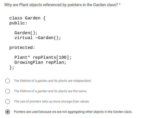 Why are Plant objects referenced by pointers in
