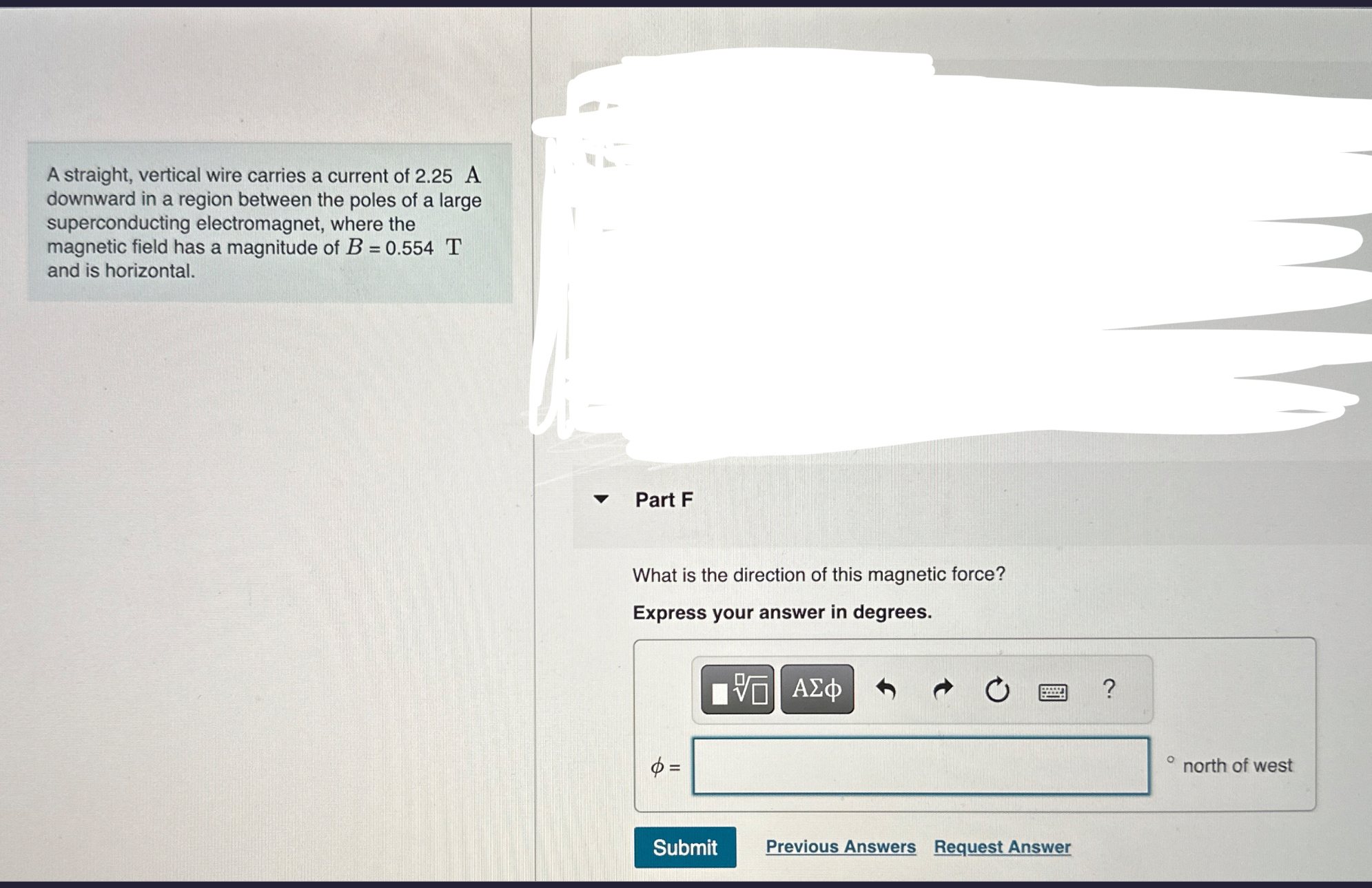 A straight, vertical wire carries a current of 2