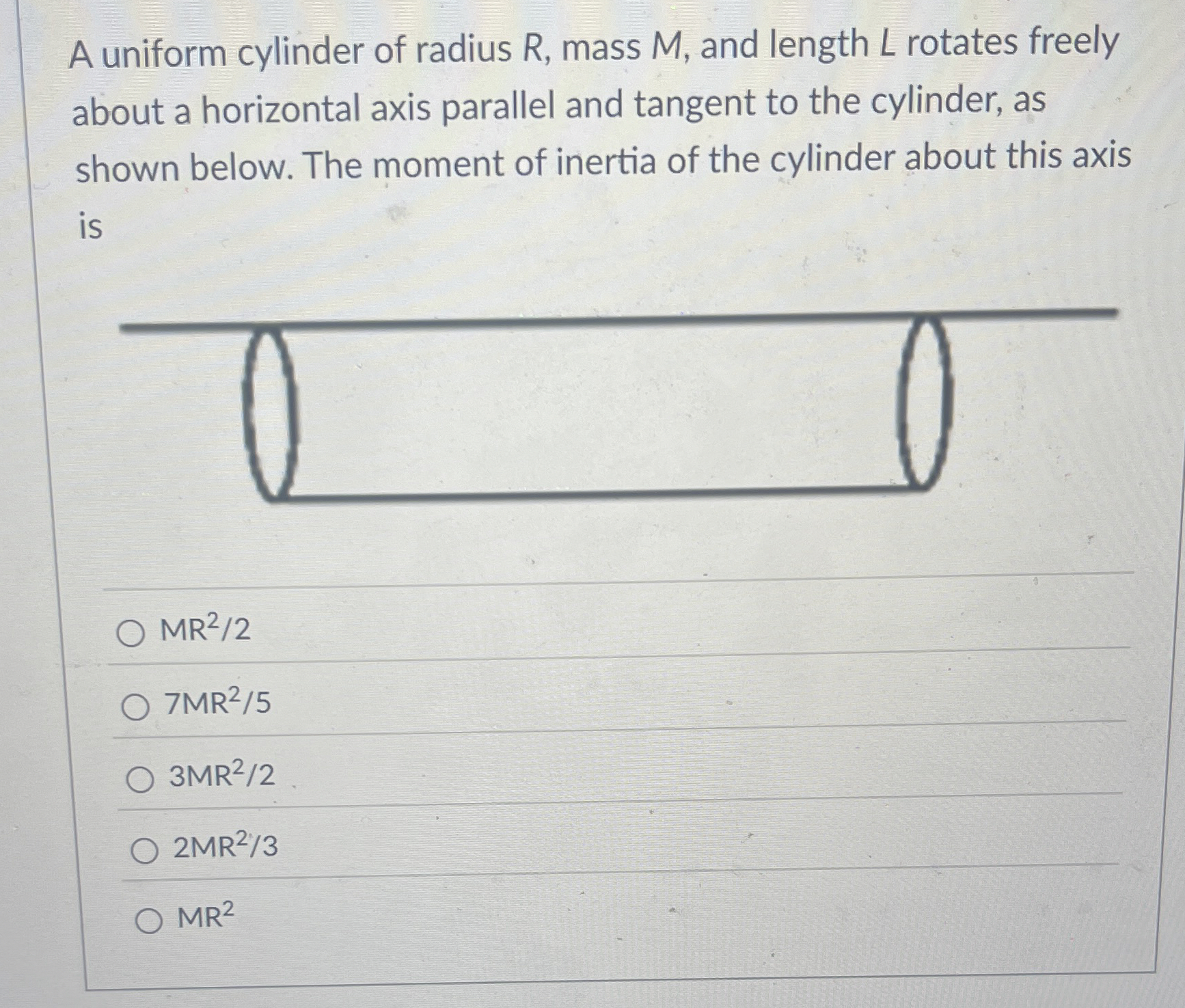 A uniform cylinder of radius R , mass M , and