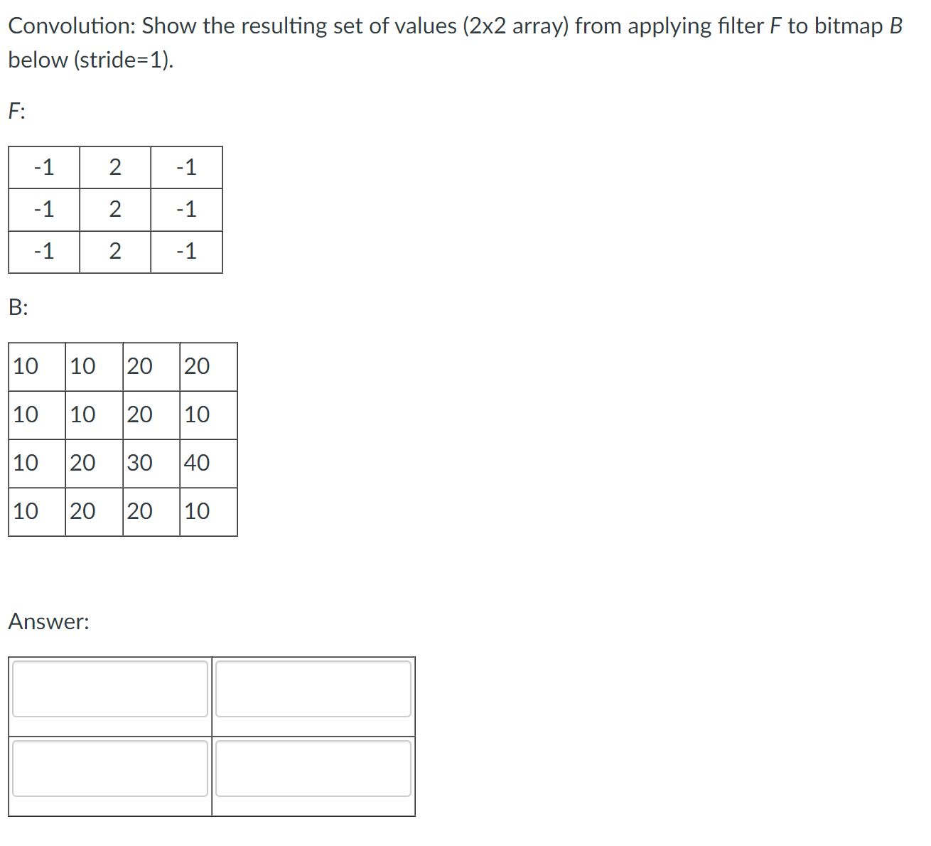 Convolution: Show the resulting set of values ( 2