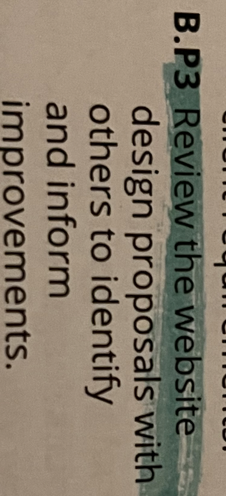 B . P 3 Review the website design proposals with