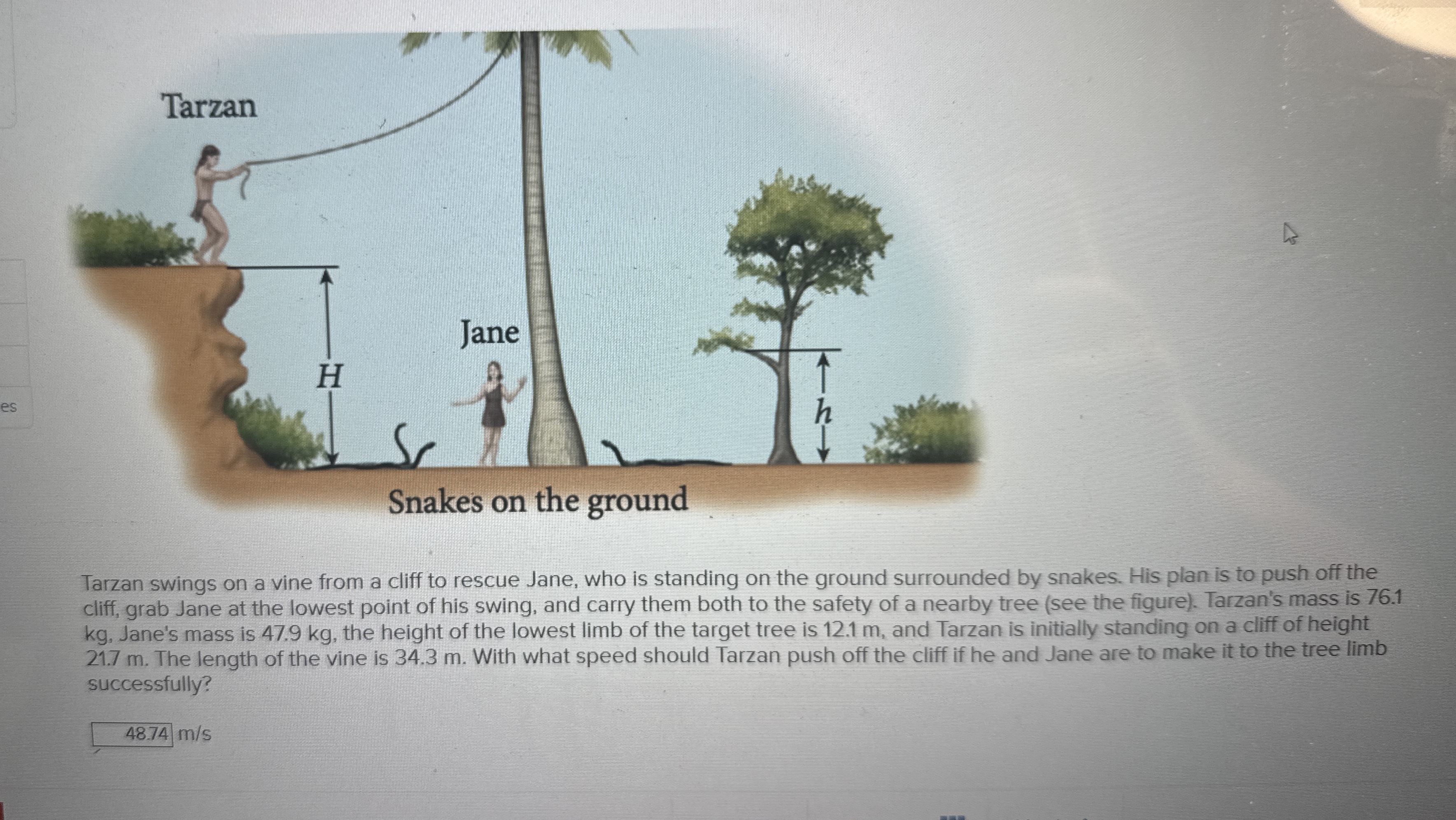 Tarzan swings on a vine from a cliff to rescue