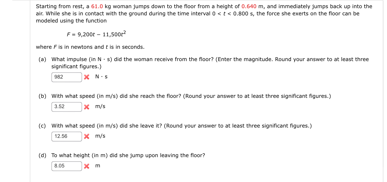 Starting from rest, a 6 1 . 0 kg woman jumps down