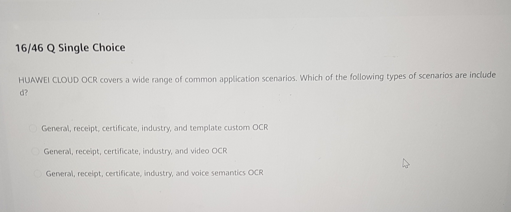 1 6 / 4 6 Q Single Choice HUAWEI CLOUD OCR covers