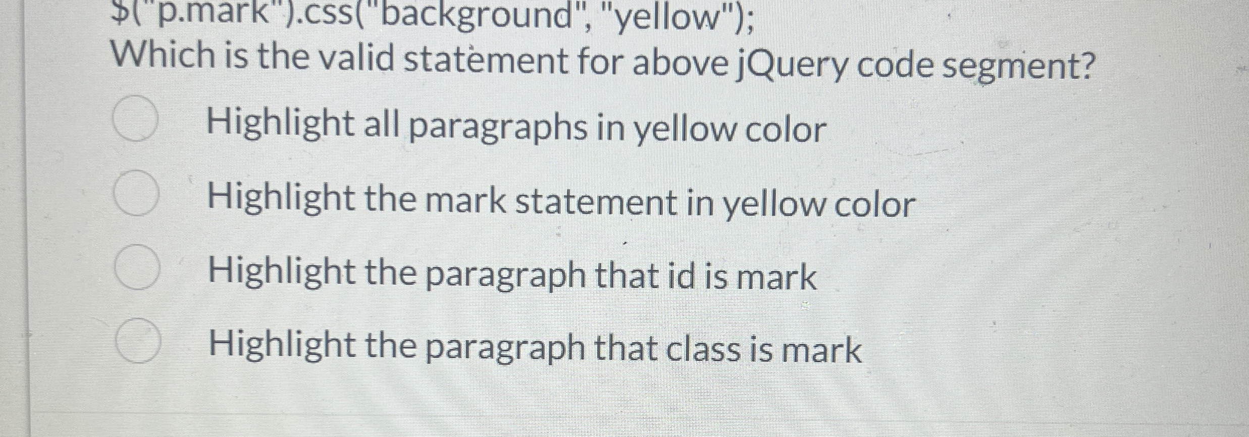 $ ( " p . mark" ) . css ( " background " ,