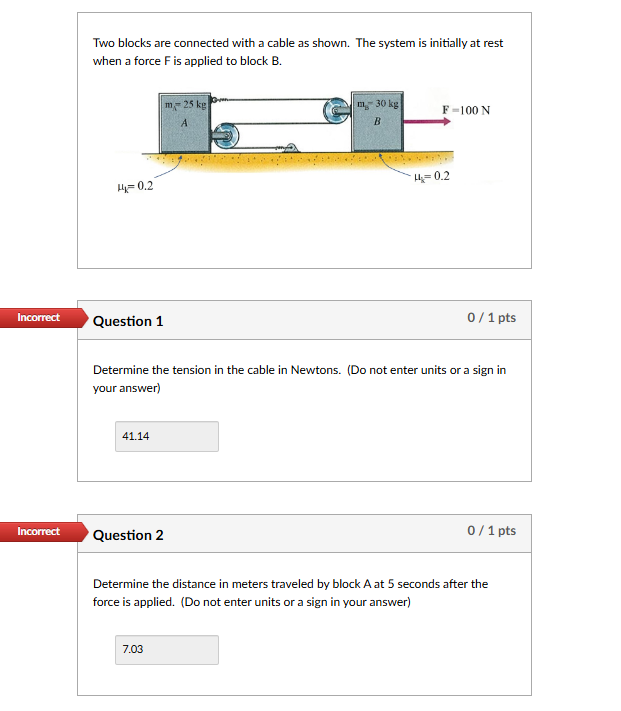 Two blocks are connected with a cable as shown.
