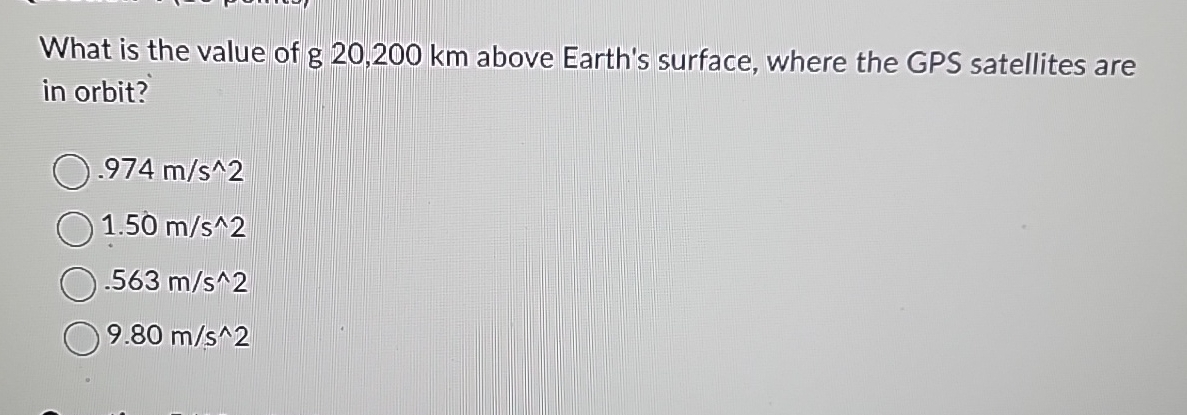 What is the value of g 2 0 , 2 0 0 k m above